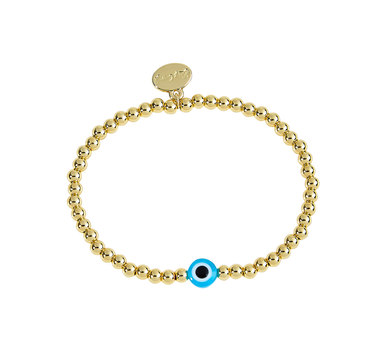 4mm Gold Ball H20 Resistant Light Blue Evil Eye Glass Bead