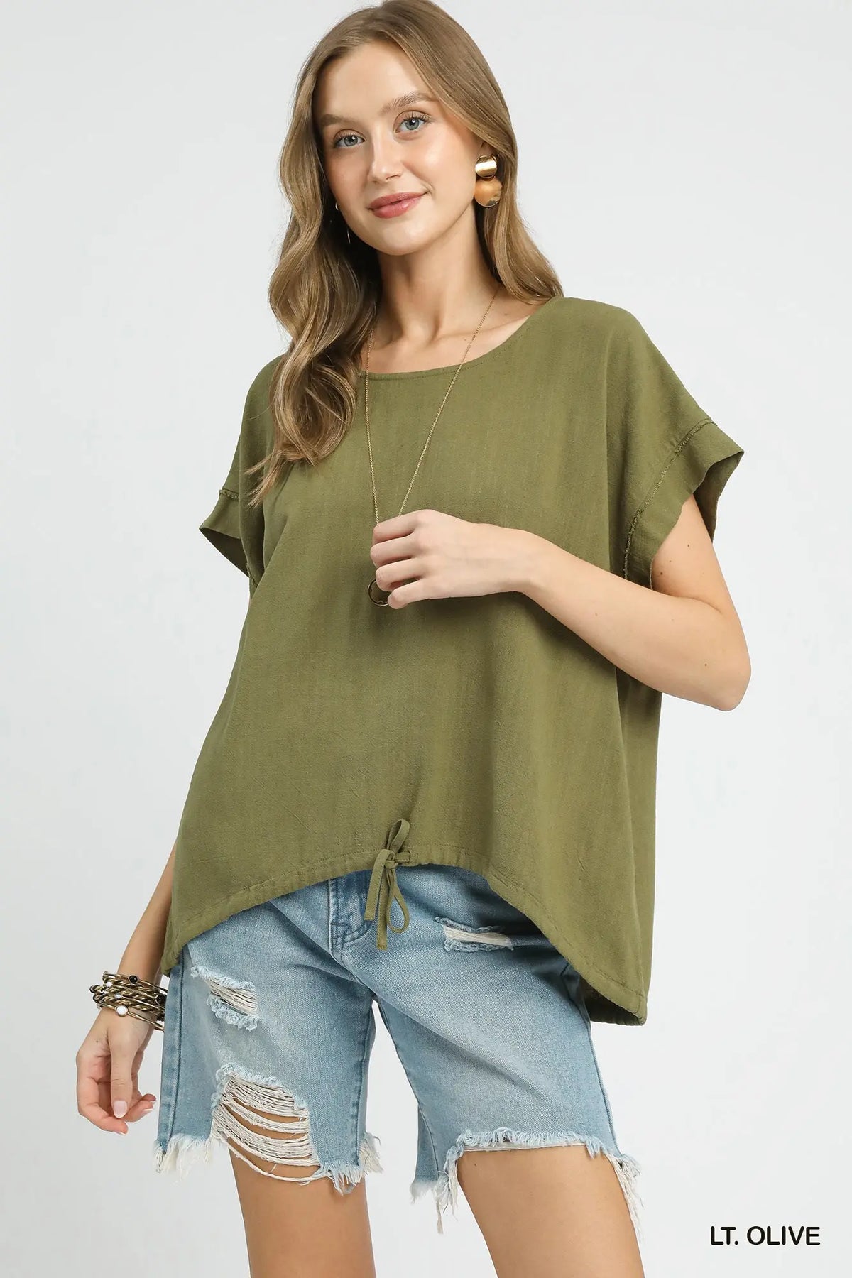 Drawstring Linen Blend Top