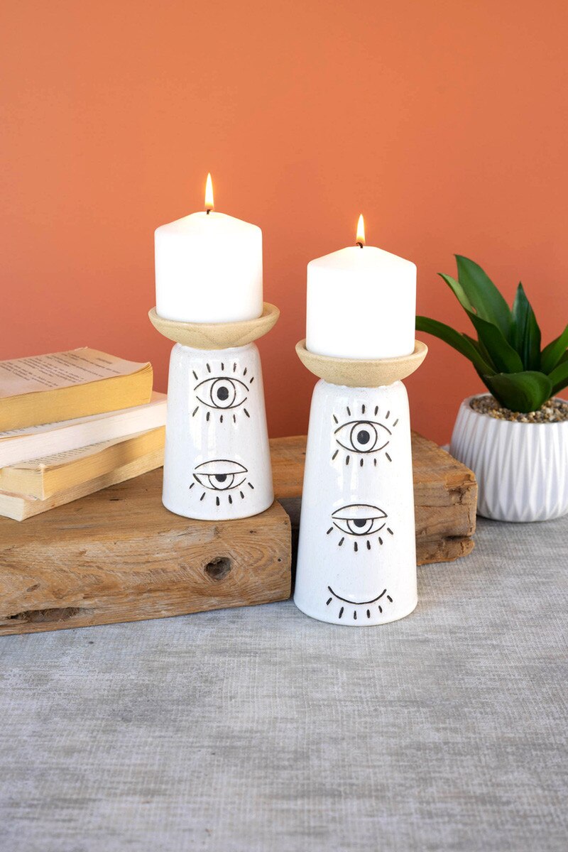 Ceramic Candle Holders with Eyes Detail - 2 sizes available