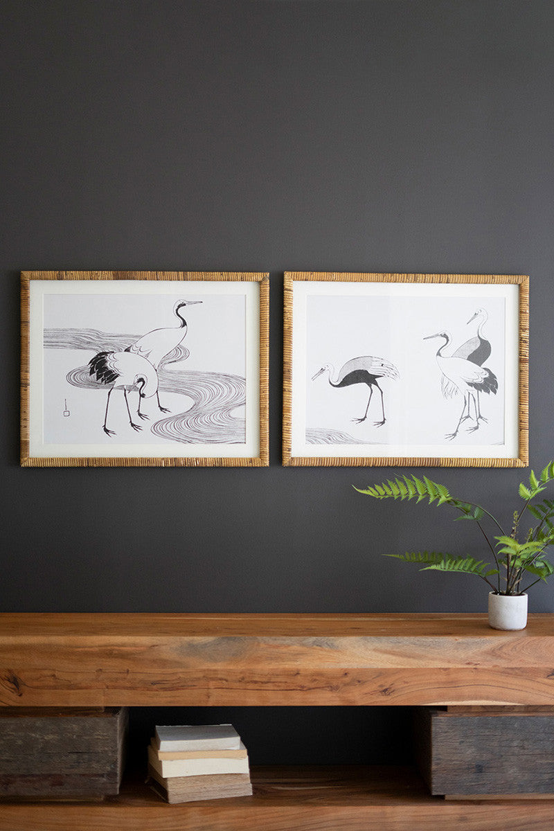 Framed Shore Bird Print Under Glass - 2 Styles