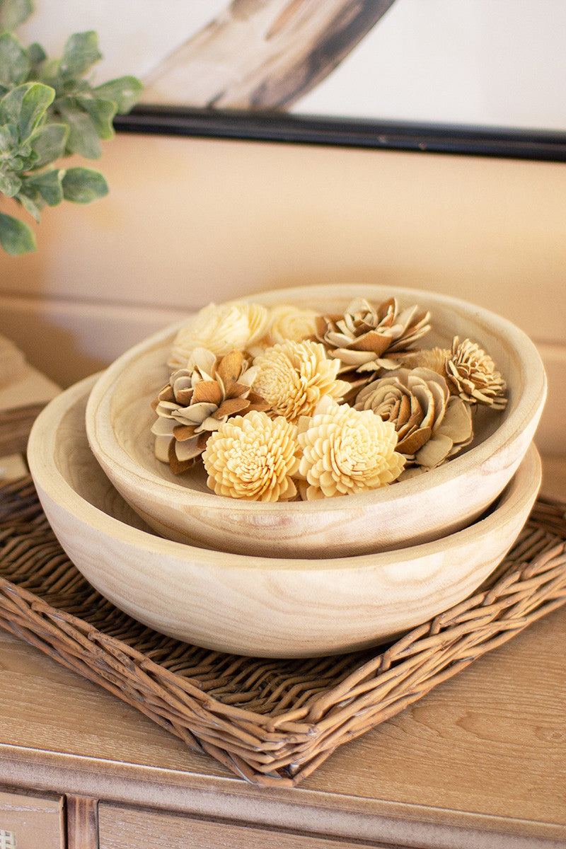 Round Hand-Carved Wooden Bowl - 2 Sizes