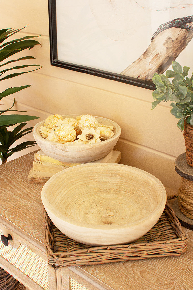 Round Hand-Carved Wooden Bowl - 2 Sizes