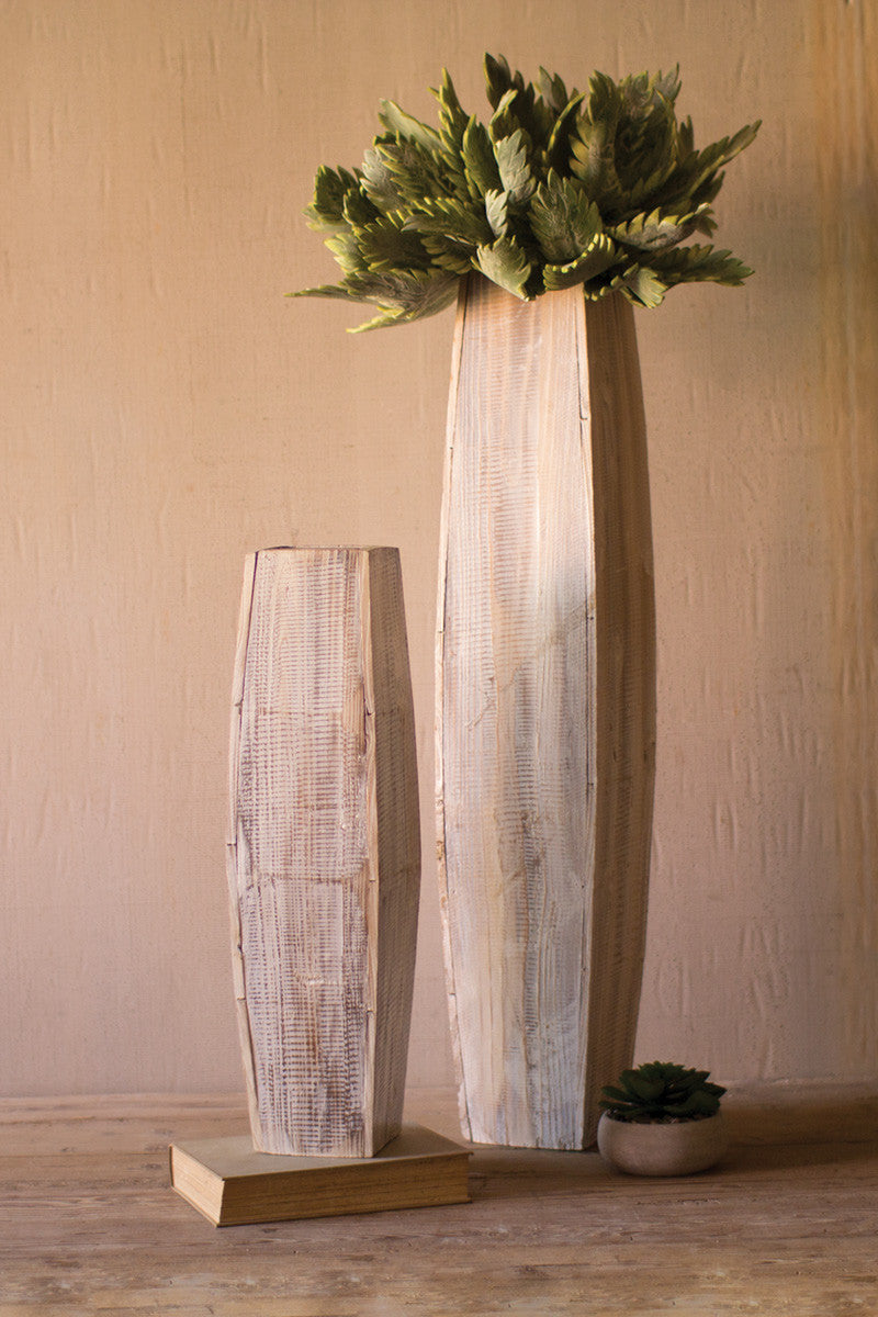 White-Washed Tall Oblong Wooden Vase - 2 Sizes