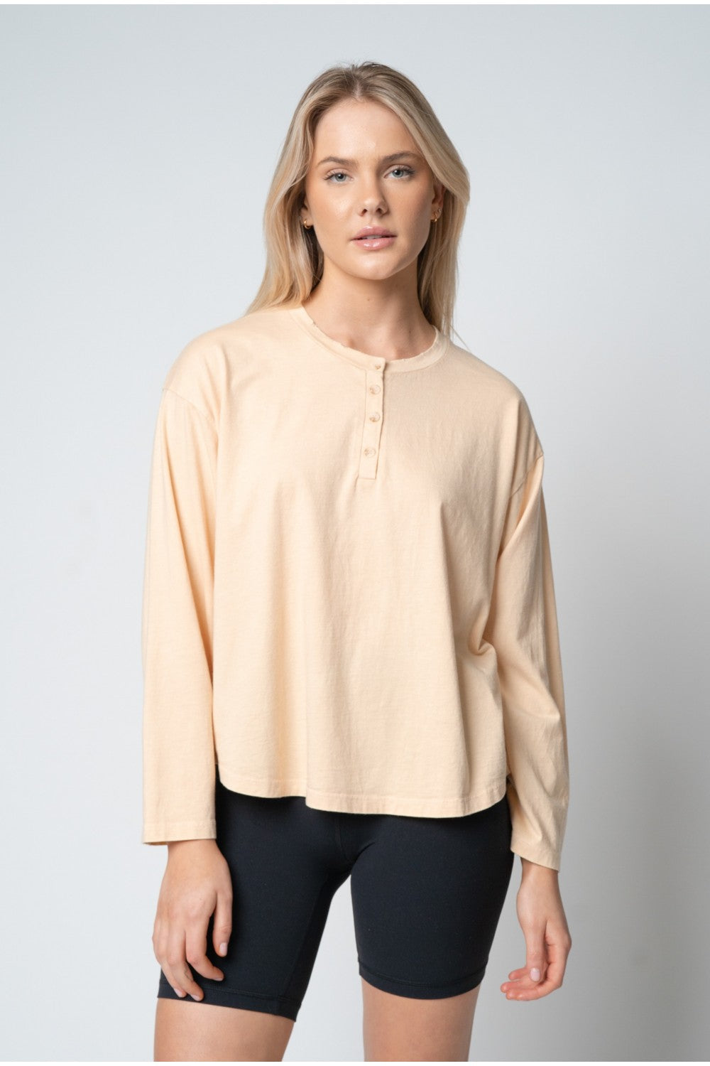 Distressed Detail Cotton Top: Honey Peach