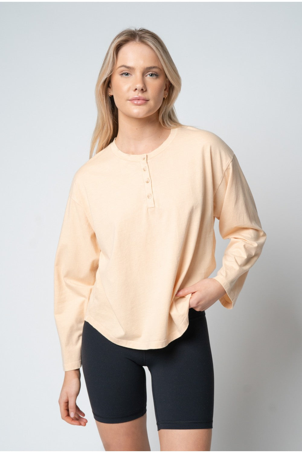 Distressed Detail Cotton Top: Honey Peach