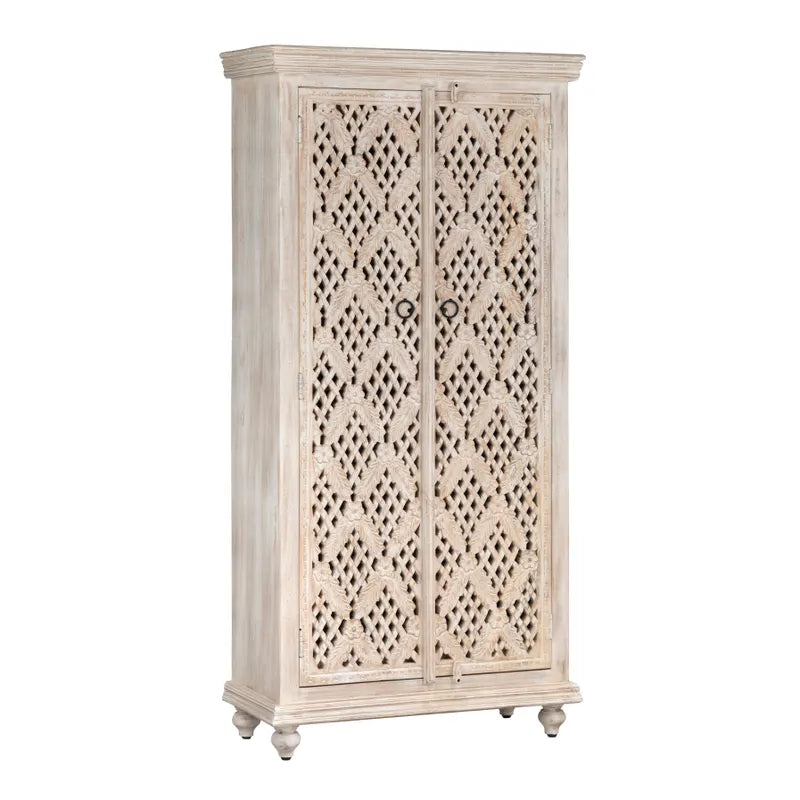 White Wash Wood Lattice Cabinet