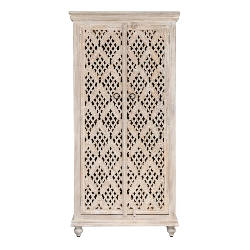 White Wash Wood Lattice Cabinet