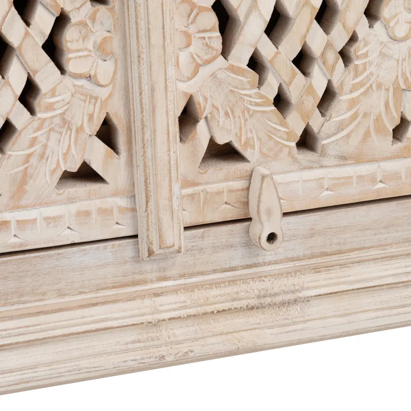 White Wash Wood Lattice Cabinet