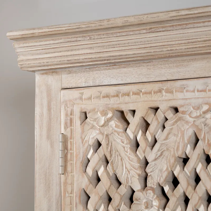 White Wash Wood Lattice Cabinet