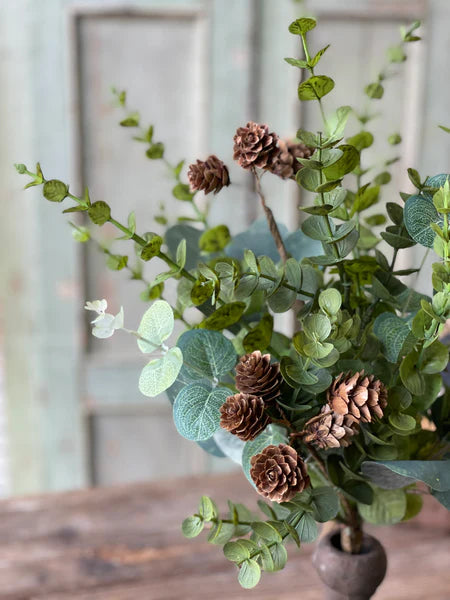 Cascading Eucalyptus 20" Bush with Pine Cones