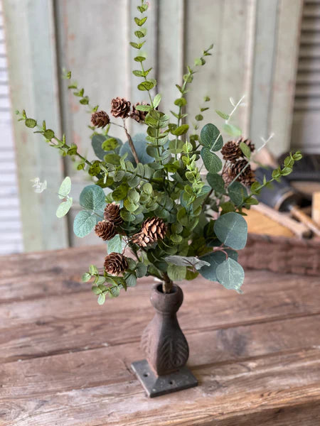 Cascading Eucalyptus 20" Bush with Pine Cones