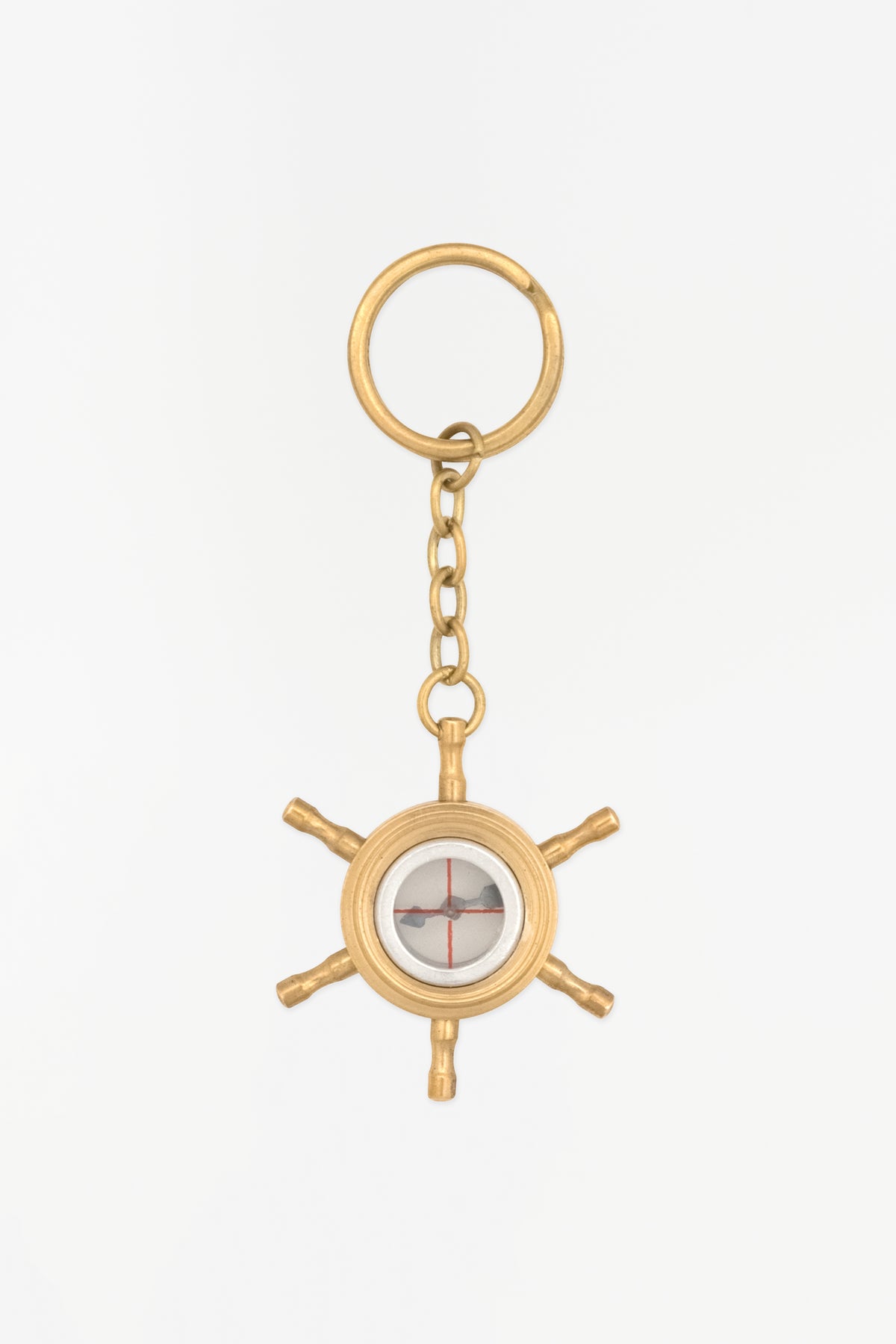 Captain's Wheel w/ Compass Keyring, Brass