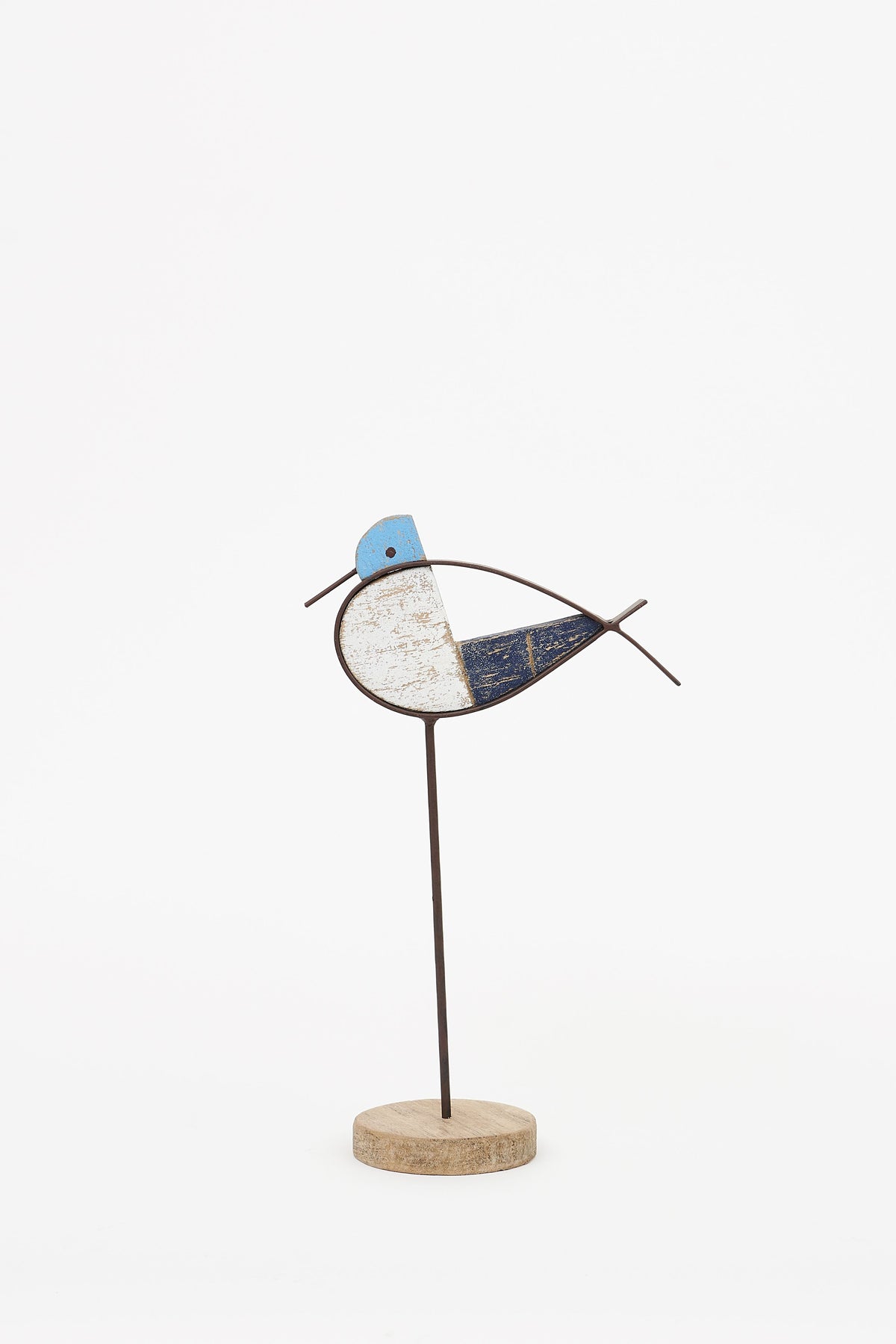 Abstract Bird-Short, Wood & Metal, Lg, White/Blues