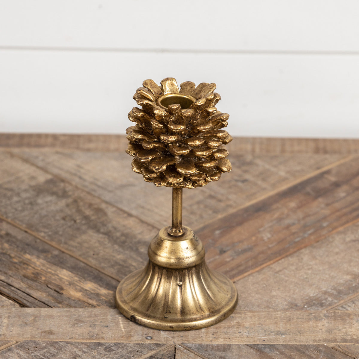 Gold 6.5" Pinecone Taper Candle Holder