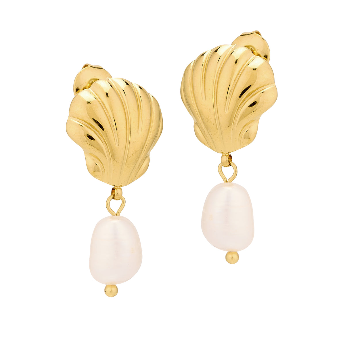 Non Tarnish Hypo Allergenic Shell & Pearl Dangle Earring Gold