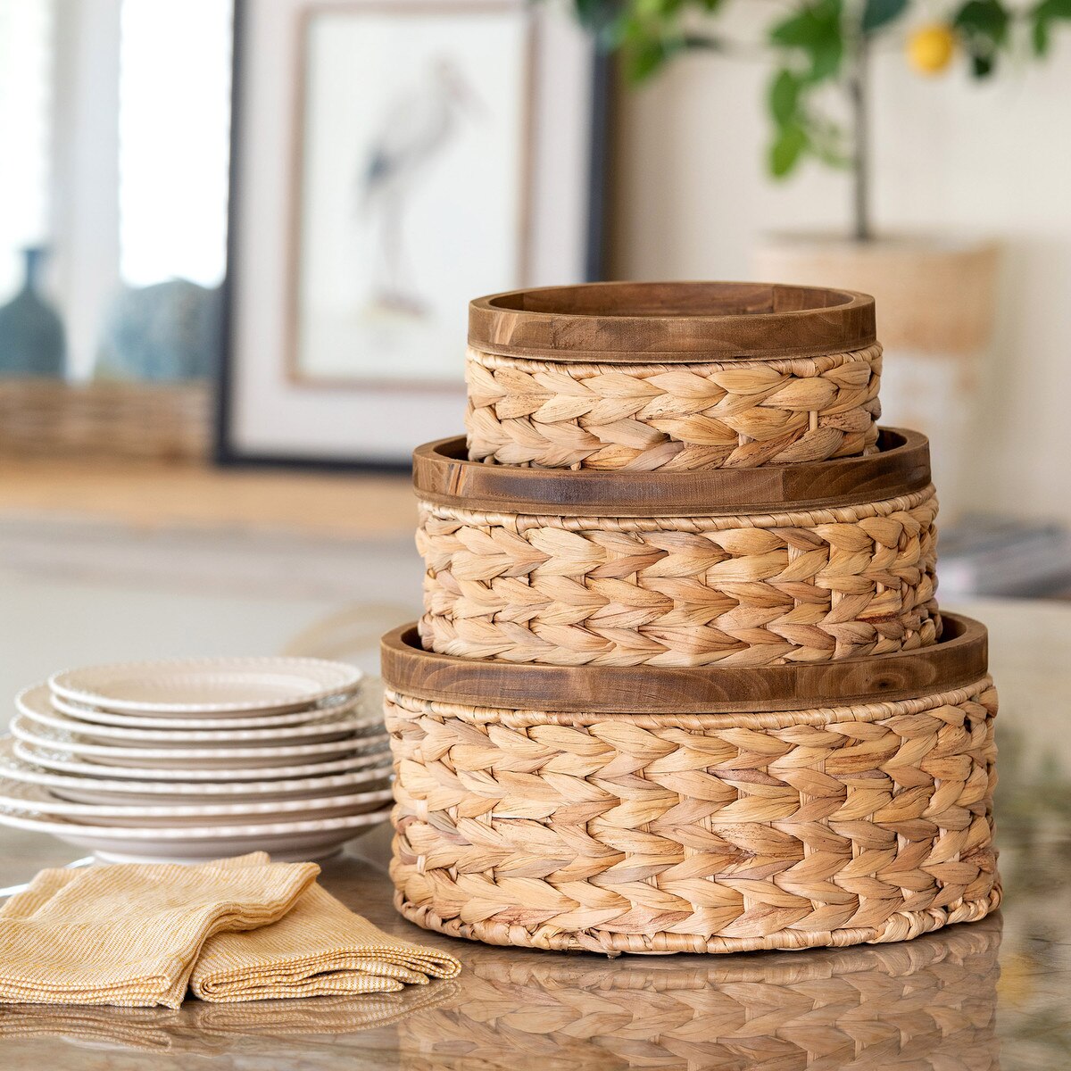 Woven Water Hyacinth Round Storage Basket - 3 Sizes