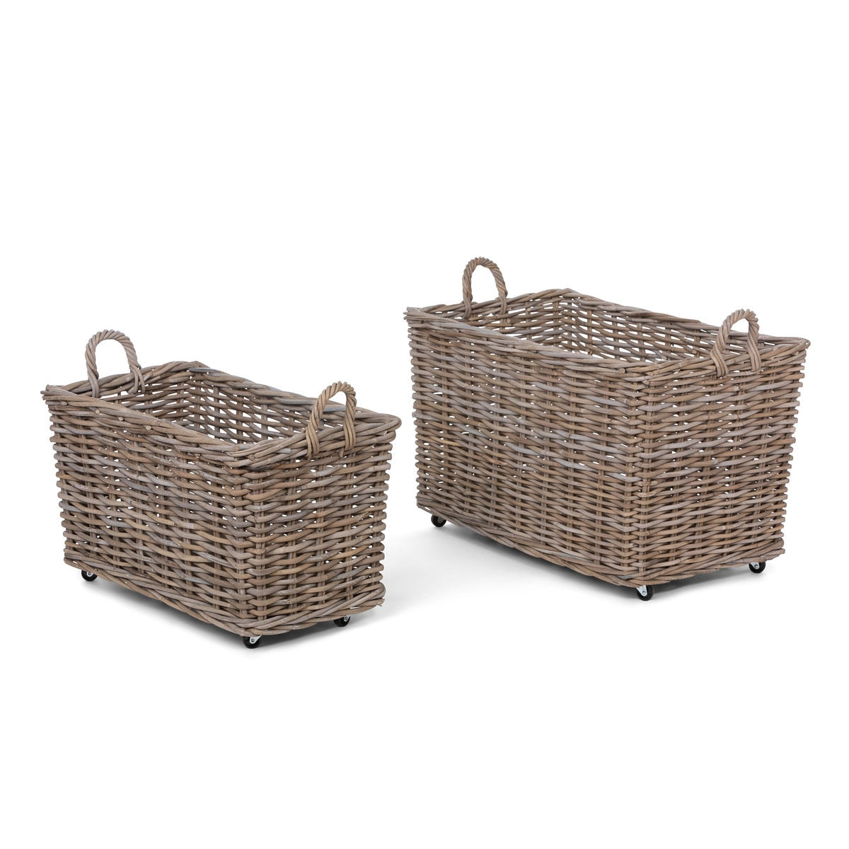 Rattan Woven Storage Basket with Casters - 2 Sizes