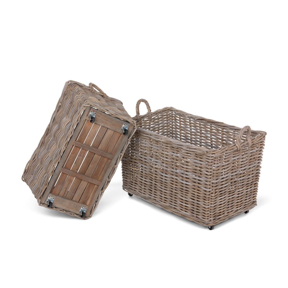 Rattan Woven Storage Basket with Casters - 2 Sizes