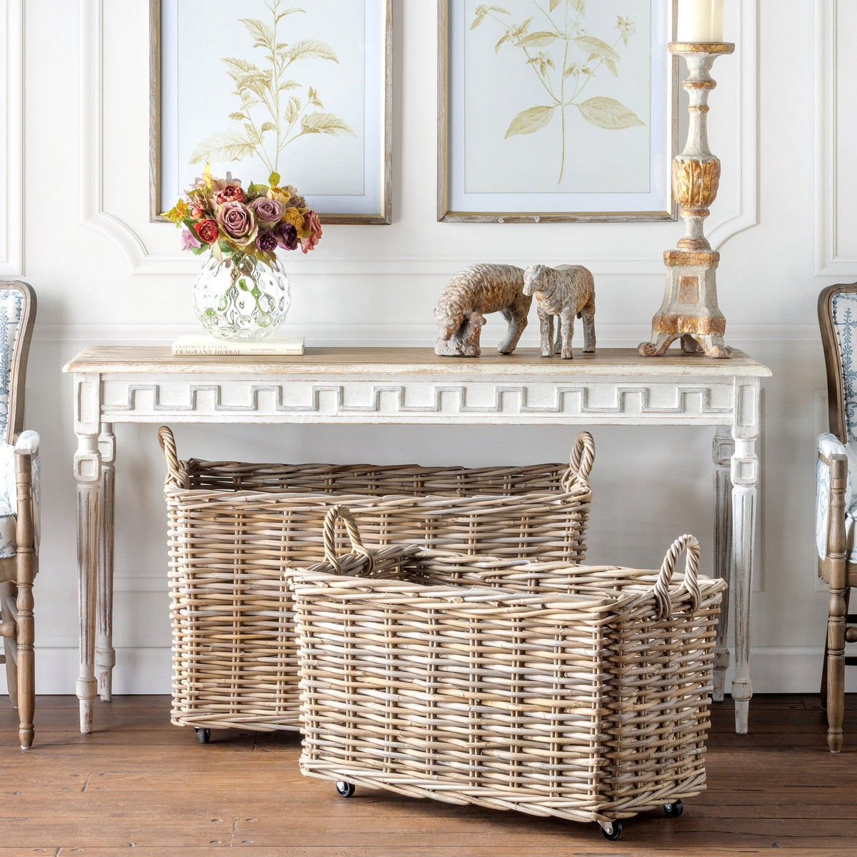 Rattan Woven Storage Basket with Casters - 2 Sizes