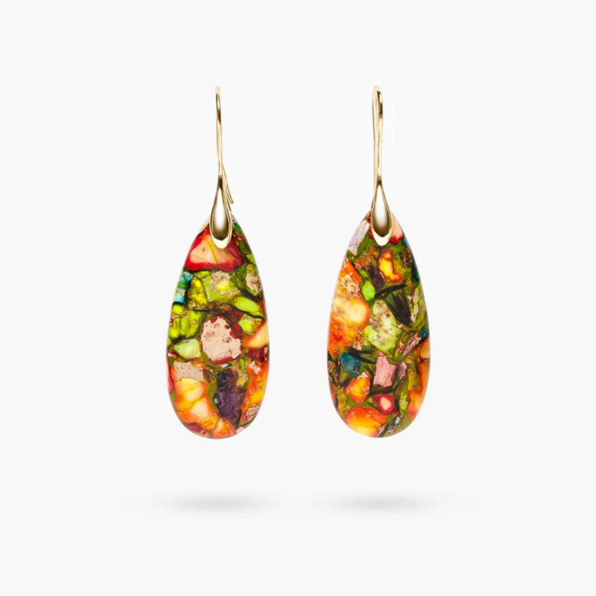Intense Jasper Teardrop Gold Earrings