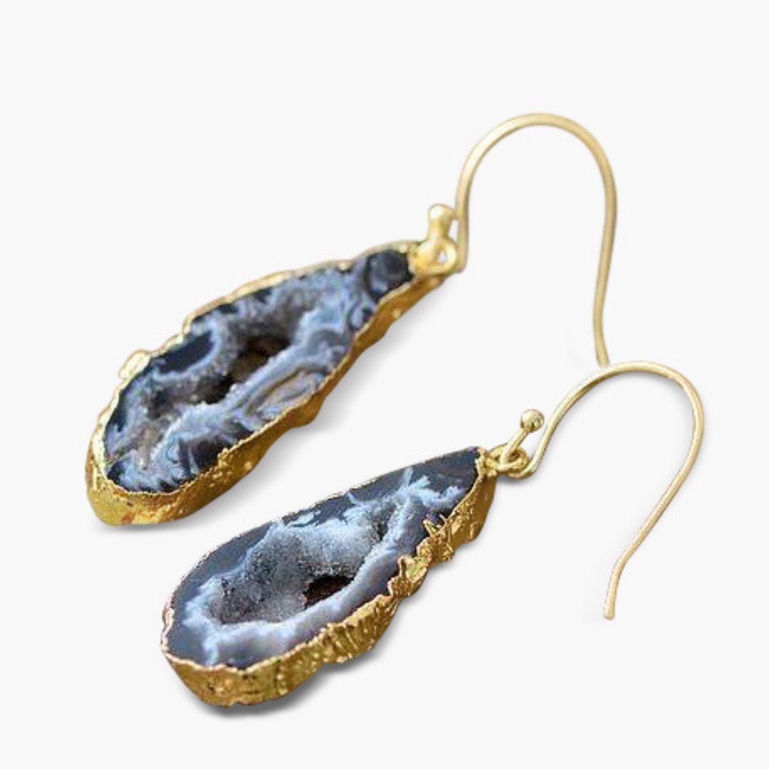 Natural Agate Dangle Gold Earrings