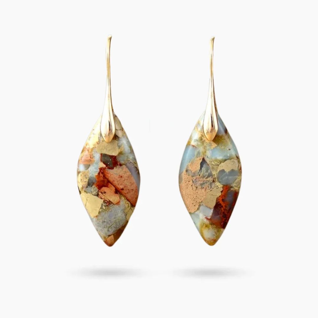 Terra Hues Leaves Jasper Gold Earrings