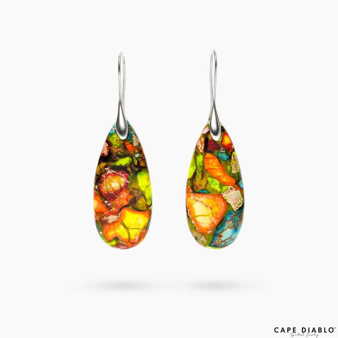 Intense Jasper Teardrop Silver Earrings