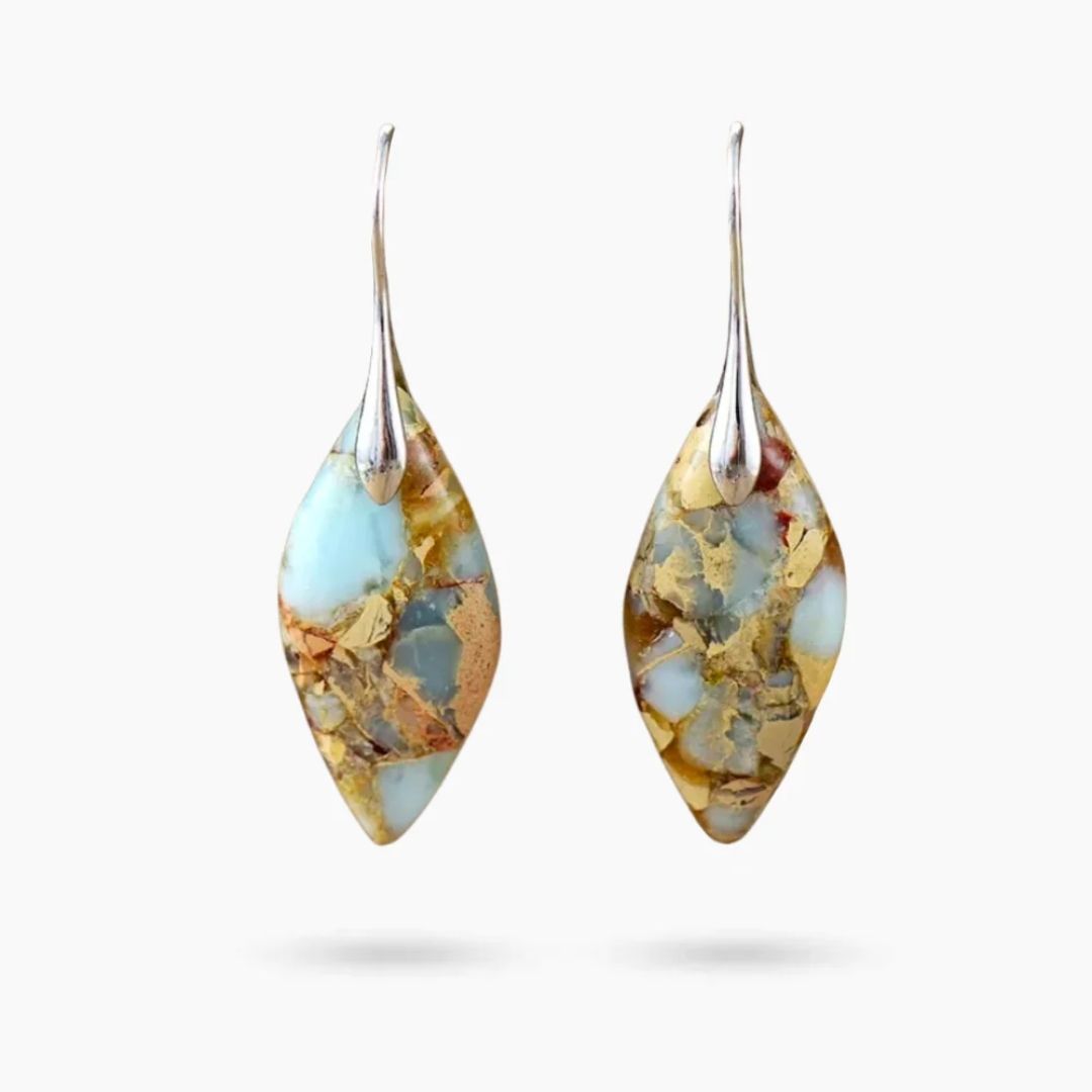 Terra Hues Leaves Jasper Silver Earrings