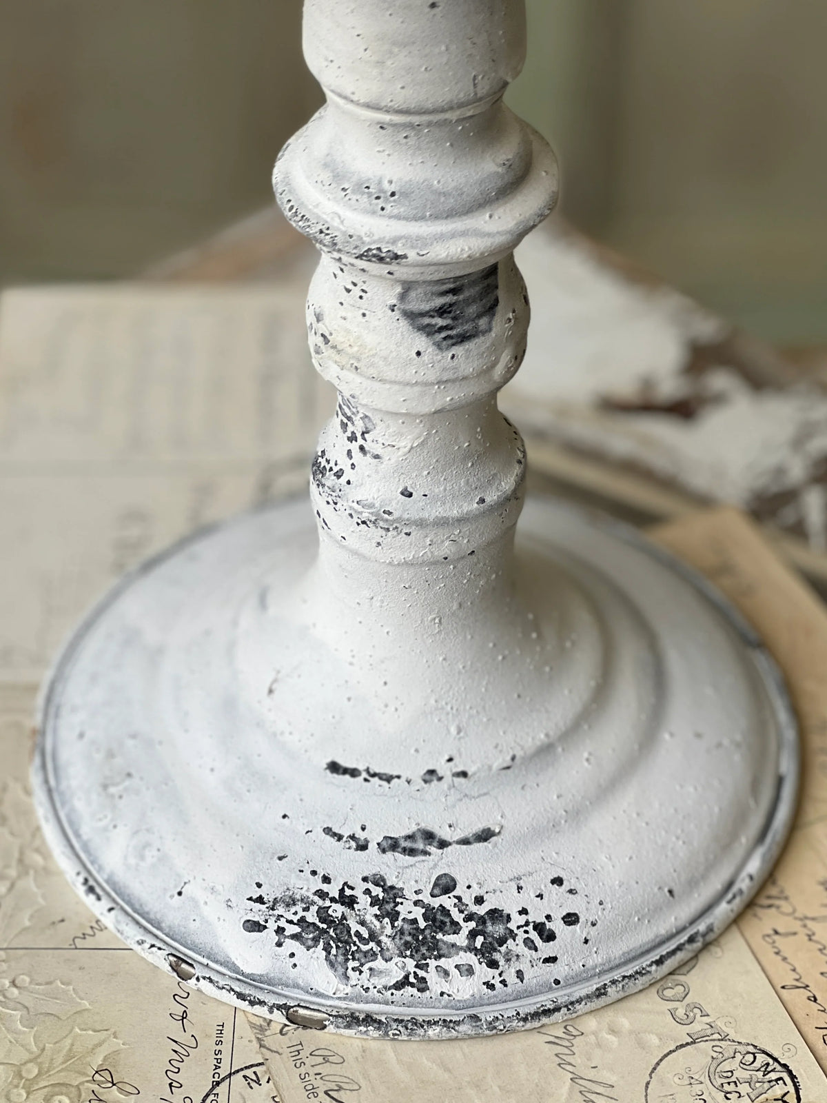 Cream Distressed 12" Candle Holder