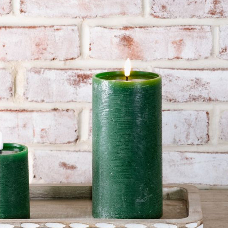 8" H. WIDE GREEN LED PILLAR CANDLE