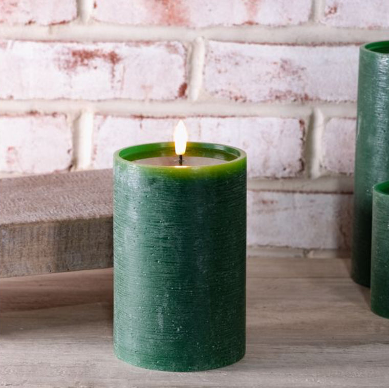 6" H. WIDE GREEN LED PILLAR CANDLE
