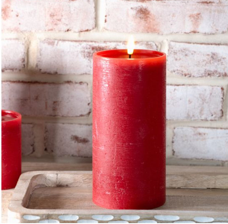 8" H. WIDE RED LED PILLAR CANDLE