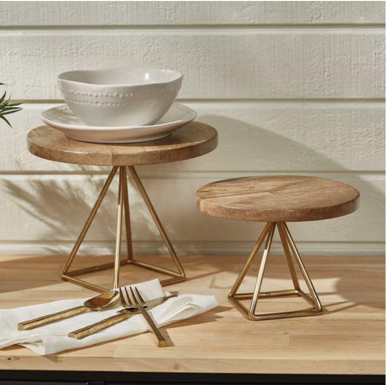 WOOD/GOLD TRIANGLE
SERVING STAND SHORT
(Split P)