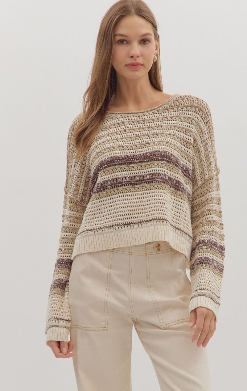 Striped long sleeve knit top