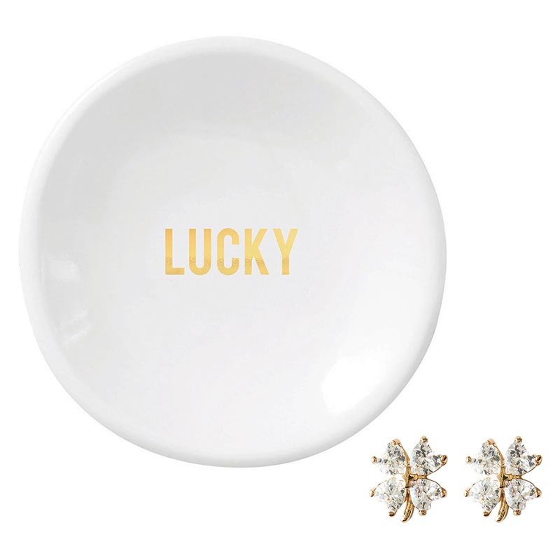 Lucky Ceramic Ring Dish & Earrings