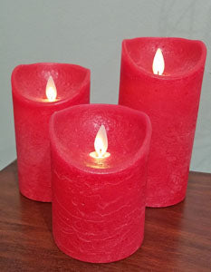 LED Red Pillar 3" Diameter Candles Set of 3