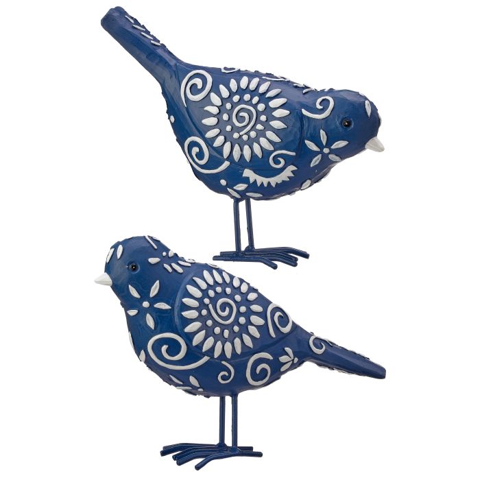 Blue & White Blooms 8.5" Bird