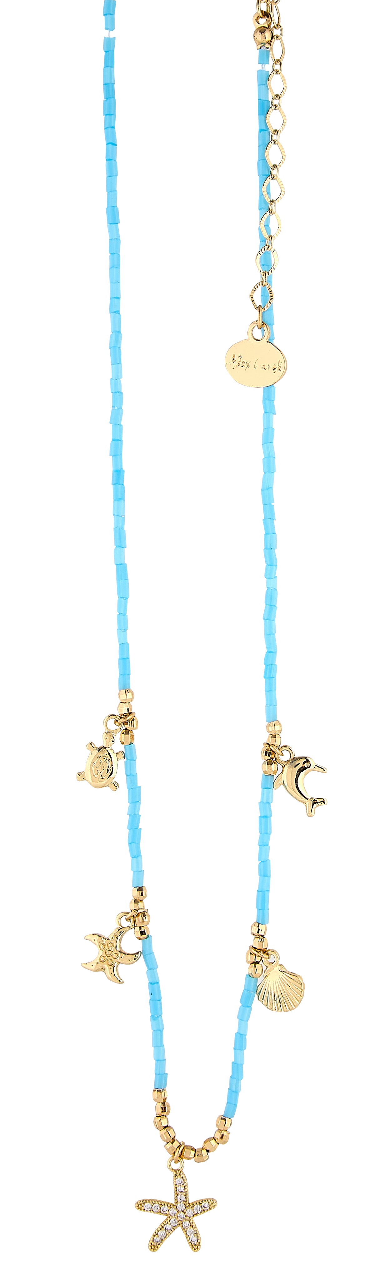 Sea Life Seed Bead Charm Nk 15.5'' -17.5'' Turquoise