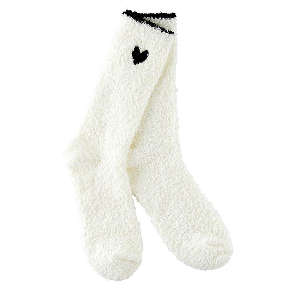 Black Heart with Black Trim Ivory Cozy Socks