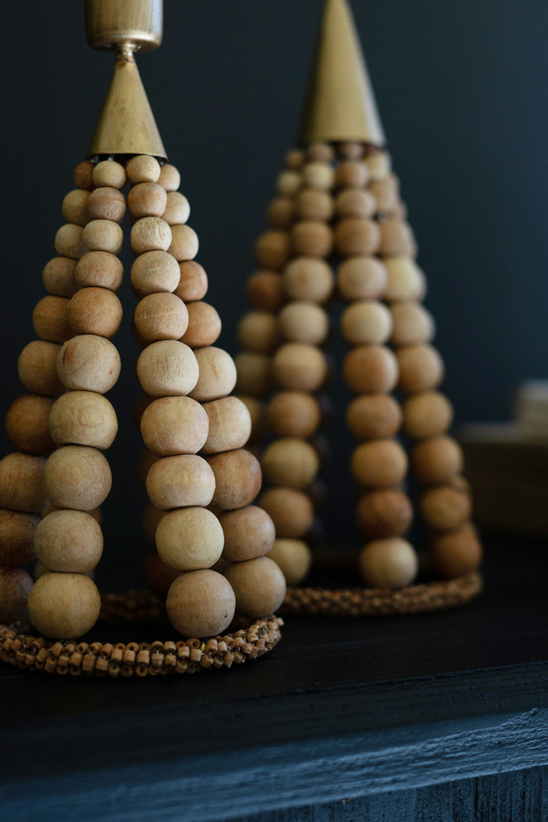 Tree Beaded Wood Table Top Taper Holder - 2 Sizes