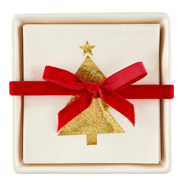 Gold Glitter Tree Napkins + Ceramic Napkin Tray