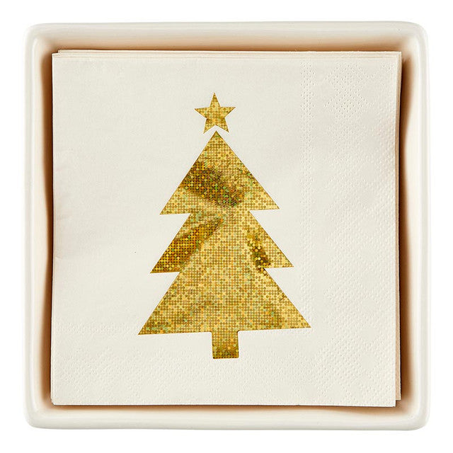 Gold Glitter Tree Napkins + Ceramic Napkin Tray