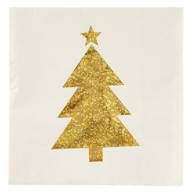 Gold Glitter Tree Napkins + Ceramic Napkin Tray