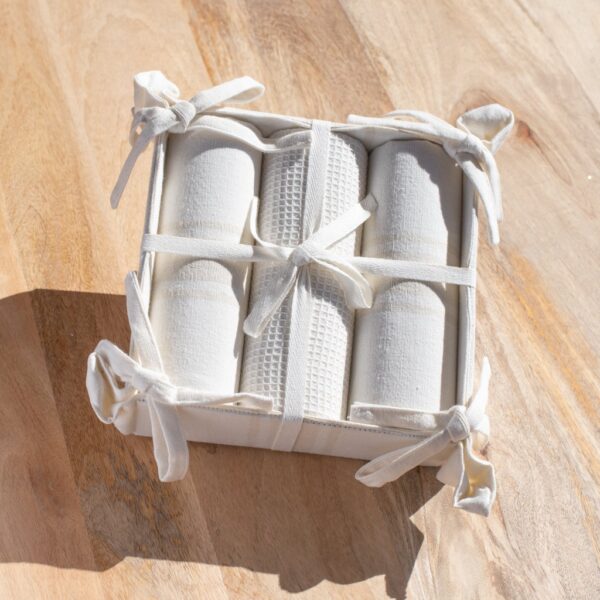 Set of 3 Beige Stripe Towel Gift Set