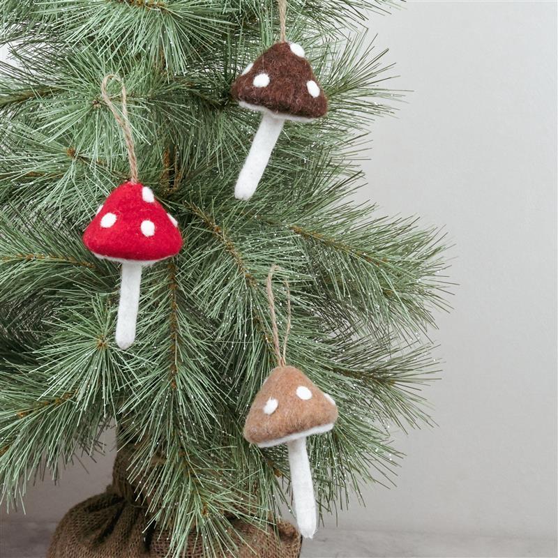 Felt Mushroom Ornaments - 3 Colors