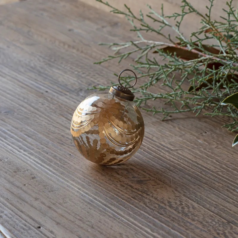 Etched Golden 3" Glass Garland Ornament
