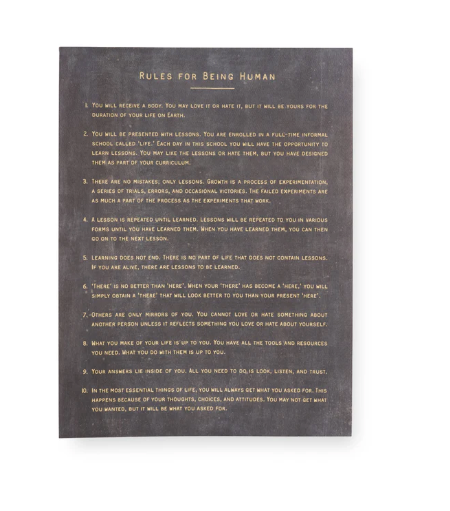 12"x16" Rules for Being Human Art Poster-Charcoal