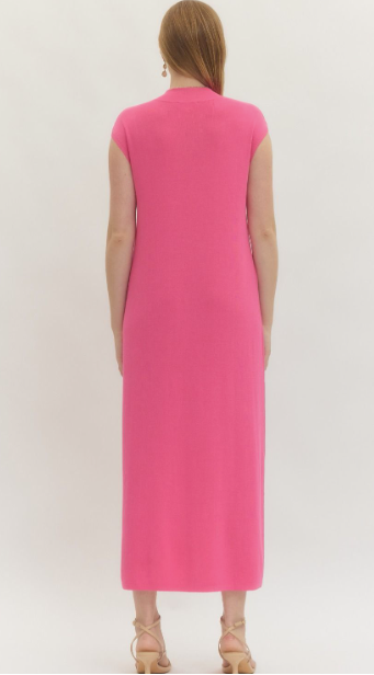 Solid cap sleeve long dress featuring extended shoulder design. Pink