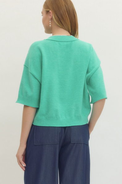 Solid sweater knit ¾ wide sleeve pullover. Unlined. Knit. Non-sheer. Lightweight. MINT