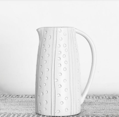 White Ceramic 9.45" Line & Dot Patterned Pitcher